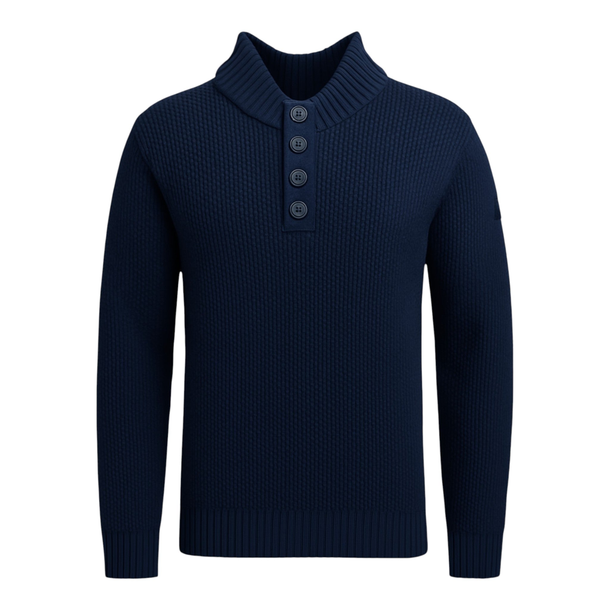 Firetrap men’s navy funnel neck jumper with button placket – ex store knit pullover